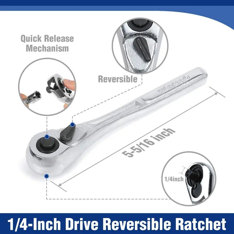 WORKPRO 70-Piece 1/4″ Drive Socket Set – Metric and SAE Sockets with Quick-Release Ratchet
