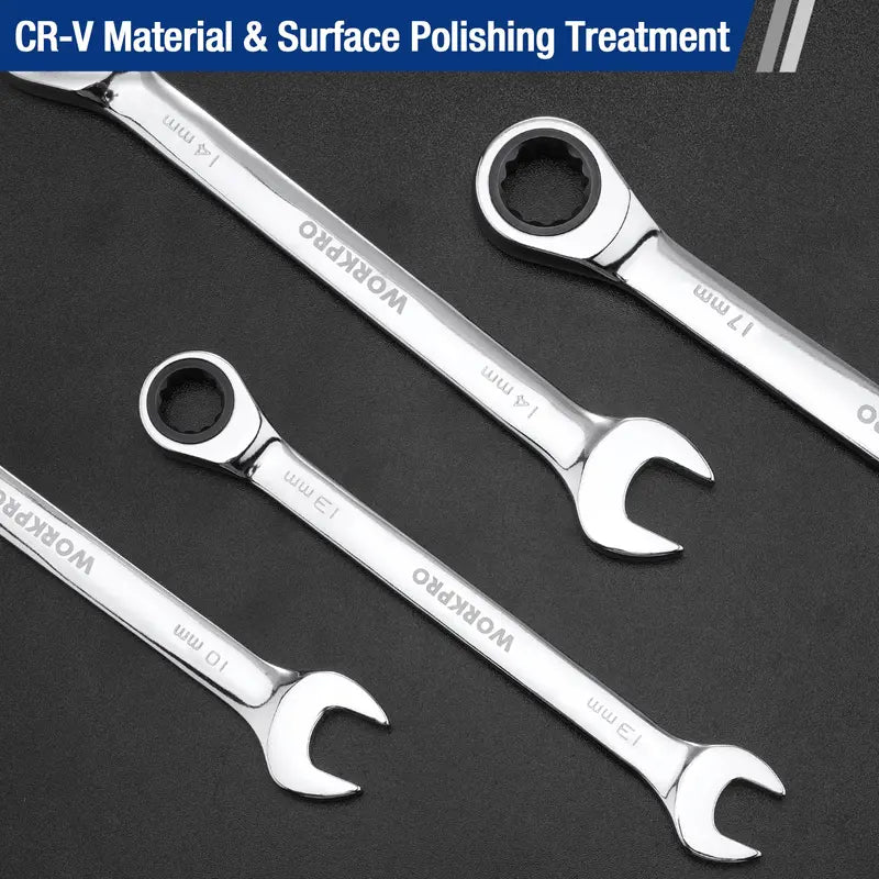 WORKPRO 7-Piece Ratcheting Combination Wrench Set – Compact & Durable