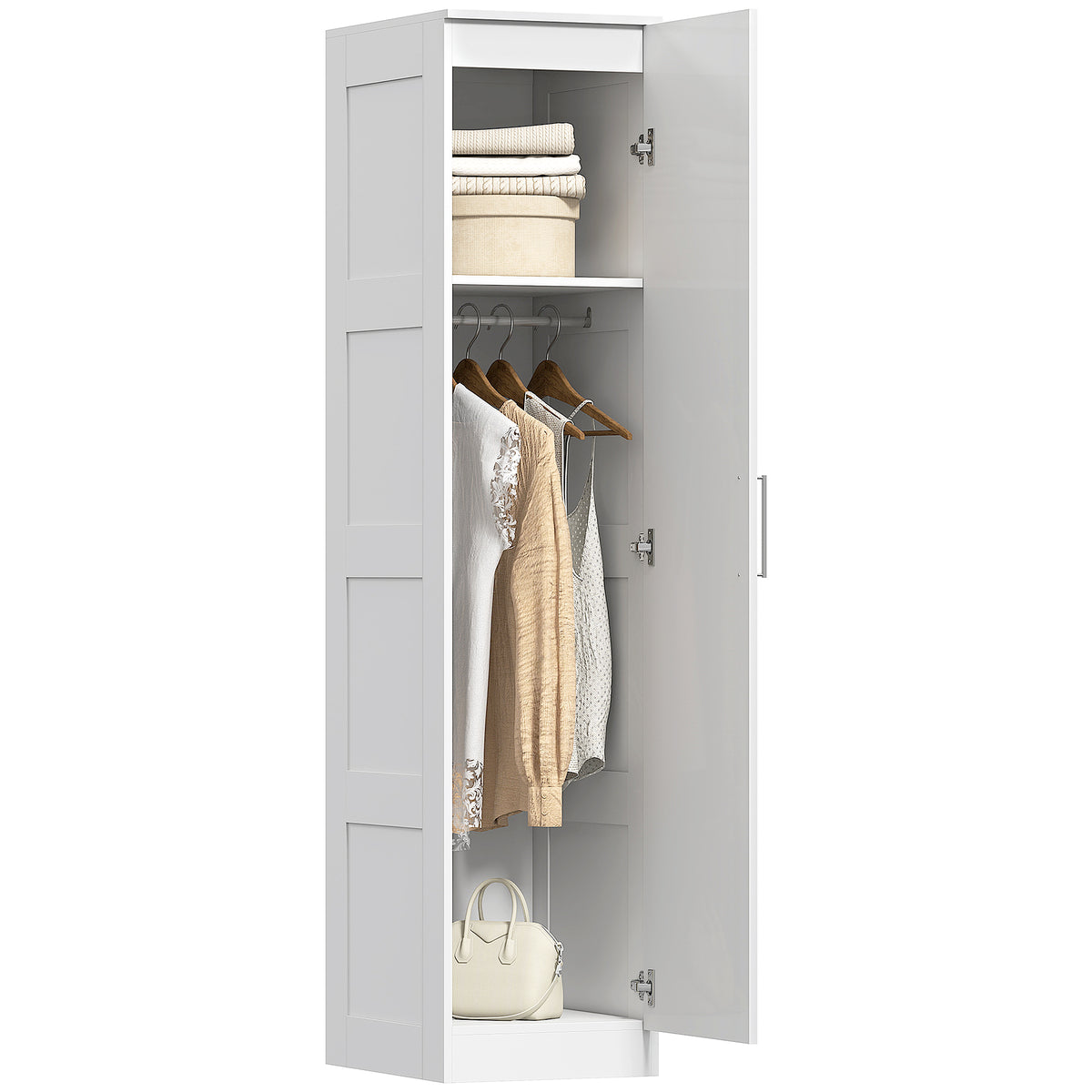 HOMCOM Kleiderschrank Mehrzweckschrank mit Kleiderstange, Regal, Soft-Close-Tür 40 x 52 x 180 cm Weiß