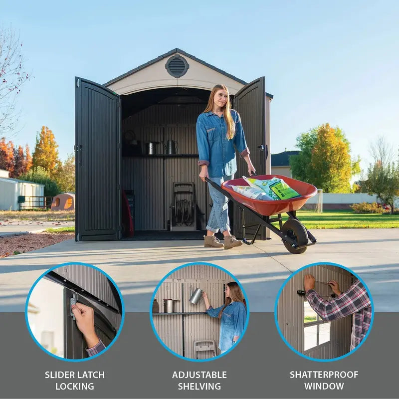 Lifetime 8′ x 10′ Outdoor Storage Shed – Durable Polyethylene Structure with Lockable Doors & Ventilation
