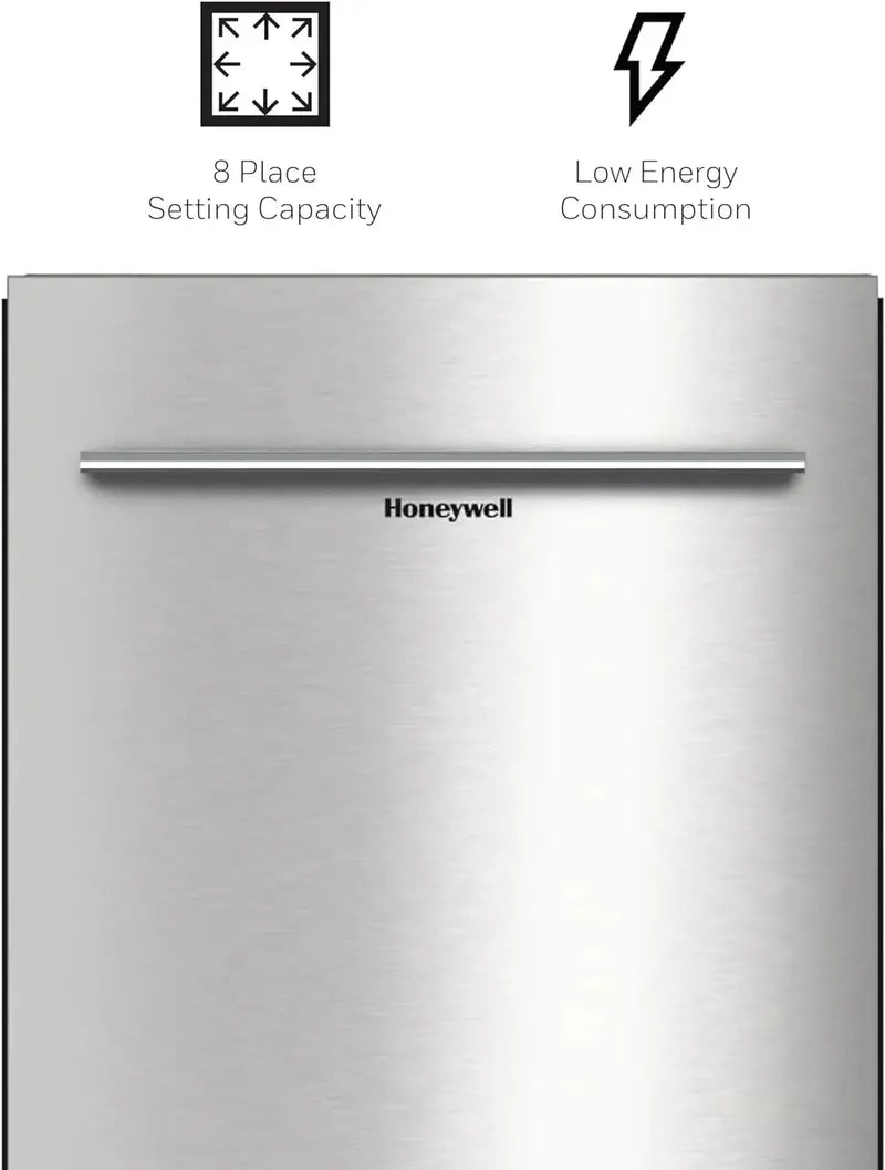 Honeywell 18″ Built-In Dishwasher – 8-Place Setting Capacity, 6 Wash Cycles, Stainless Steel Tub & ENERGY STAR Certified
