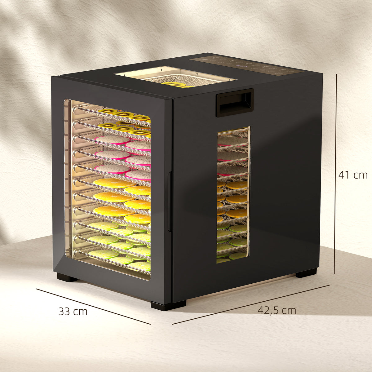 HOMCOM Dörrautomat Dörrgerät, 850 W, 40-70°C Temperaturregler, 48 Std. Timer, 12 Einlegefächer Edelstahl Schwarz