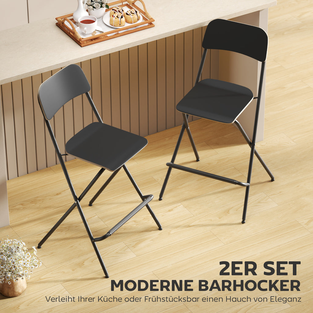 HOMCOM 2er-Set Barhocker, klappbare Barstühle mit Stahlrahmen, für Küche, Esszimmer, Schwarz