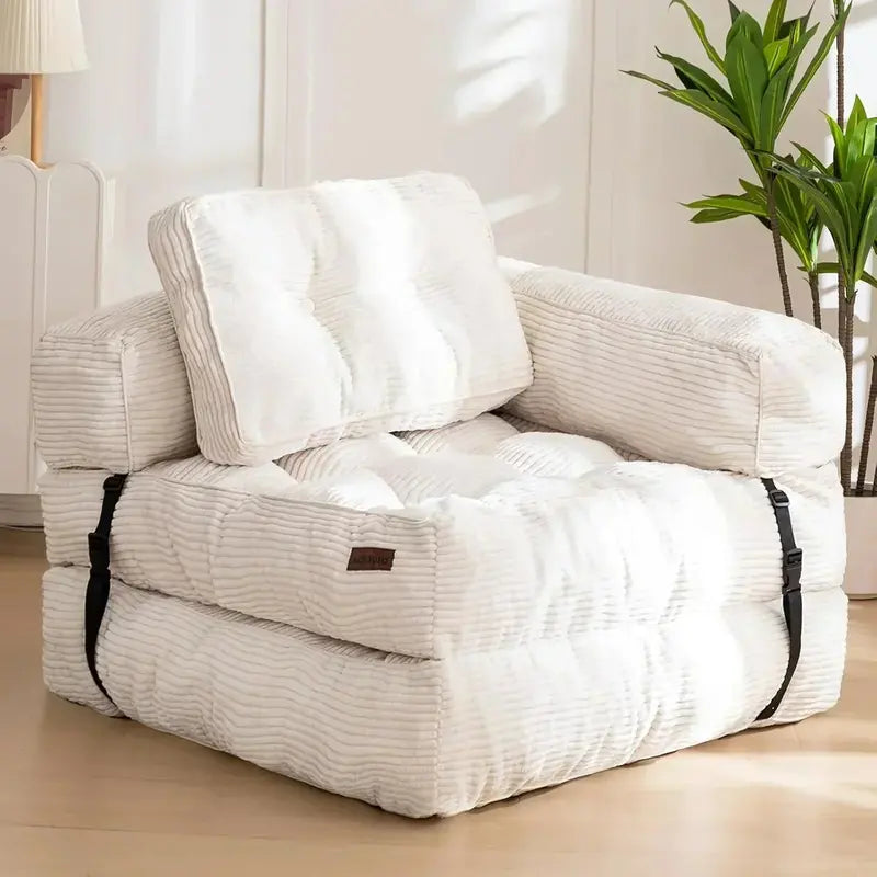 L-Shaped Folding Sofa Bed – Convertible Living Room Lounger with Armrests & Pillows