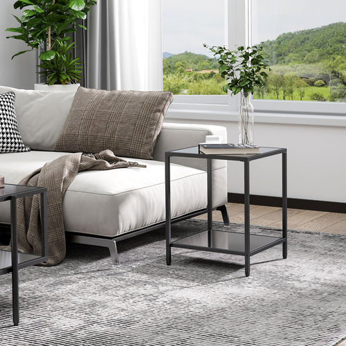 HOMCOM Beistelltisch mit gehärteten Glasplatten, 2 Ebenen, klassisches Design mit Metallstruktur, Schwarz