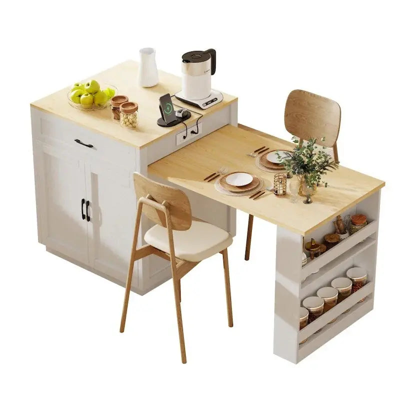 Wooden Extendable Kitchen Island for 4–6 People with Dual Storage Compartments
