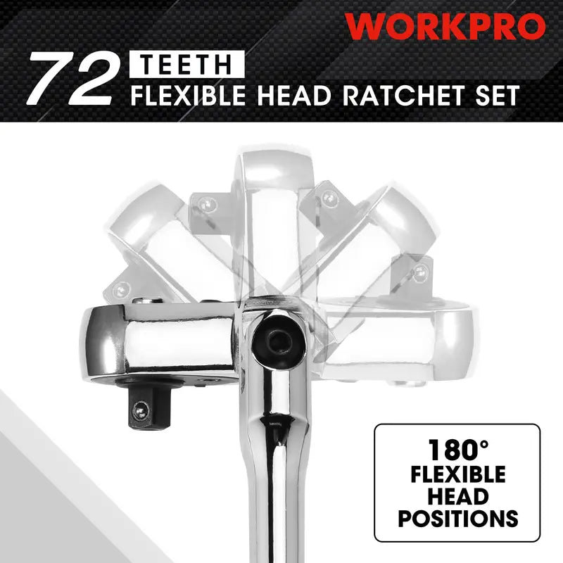 WORKPRO Flex-Head Ratchet Set — 2 or 4-Piece, Multiple Drive Sizes Including Stubby Options
