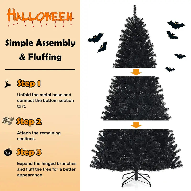 Halloween-Themed Hinged Artificial Tree with Sturdy Metal Stand