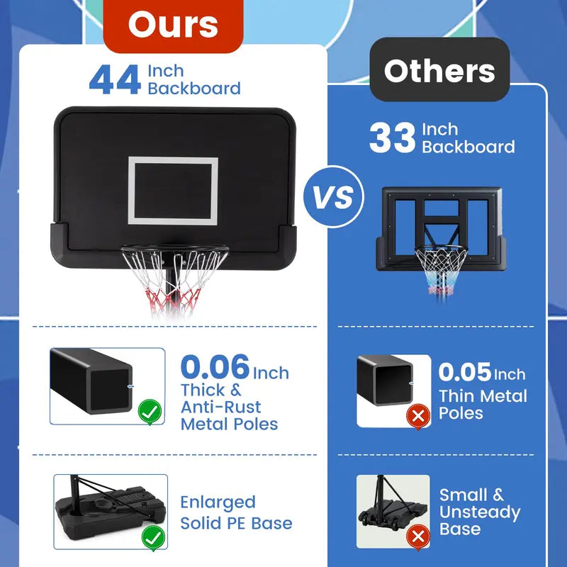 Outdoor-Ready Adjustable Basketball Goal – 6.5–10 ft Height Range & 44″ Shatterproof Backboard
