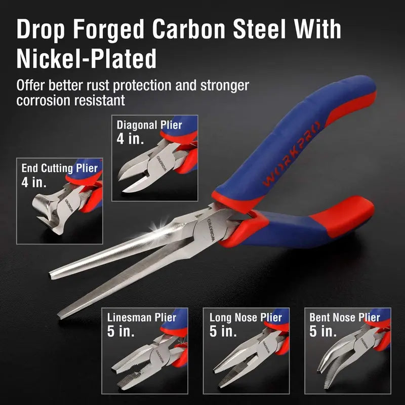 WORKPRO Mini Pliers Set – 6-Piece Compact Hand Tool Kit with Carrying Pouch
