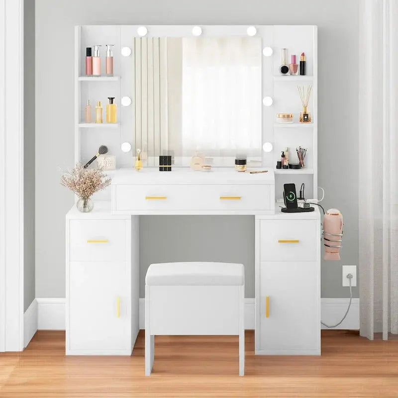 Lighted Vanity Console with Integrated Outlets – 55.1″H Mirror Dresser