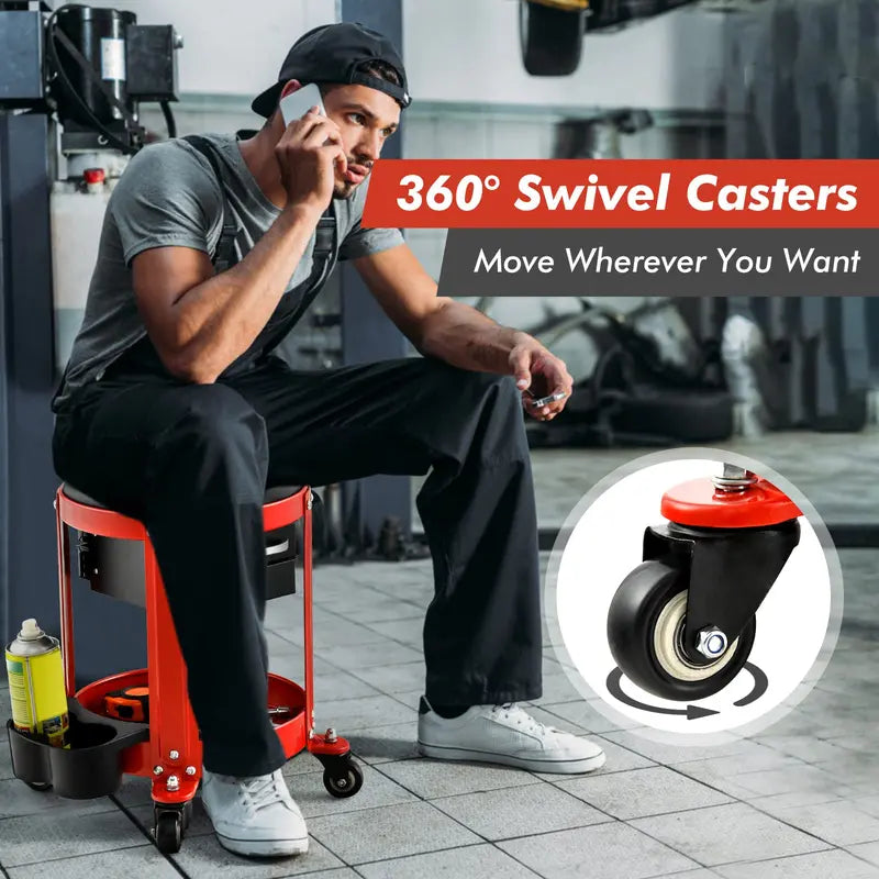 Pneumatic Rolling Mechanic Stool – Low-Profile Creeper Seat with Removable Cushioned Pad