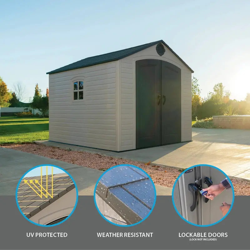 Lifetime 8′ x 10′ Outdoor Storage Shed – Durable Polyethylene Structure with Lockable Doors & Ventilation