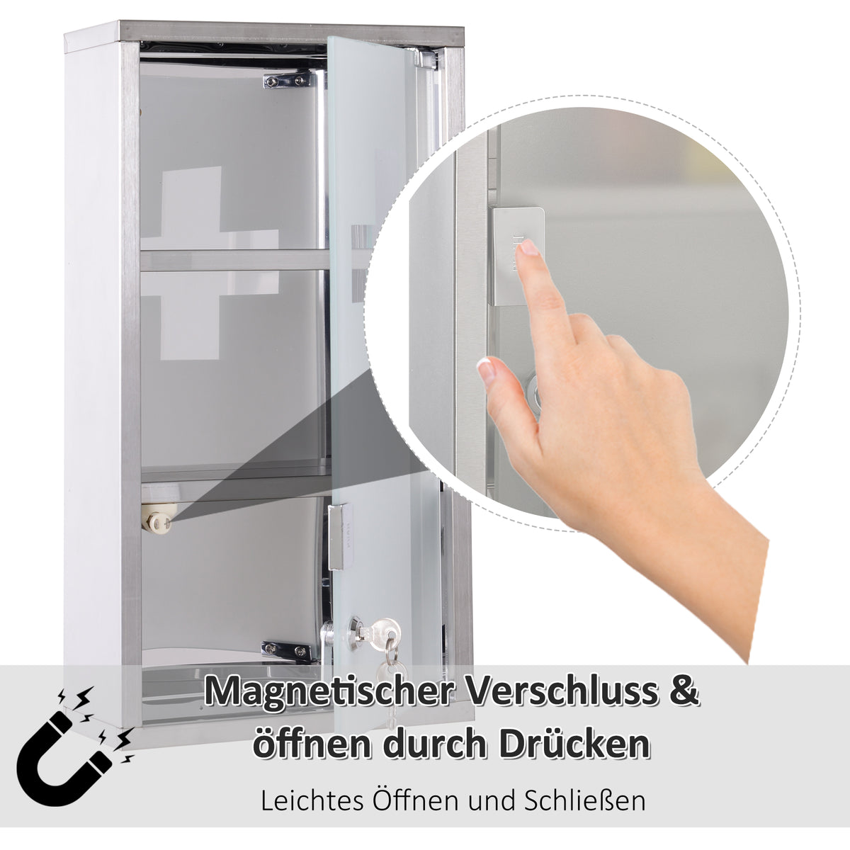 Medizinschrank Arzneischrank Erste-Hilfe-Schrank mit Schloss 3 Fächer Edelstahl Silber 25 x 12 x 48 cm