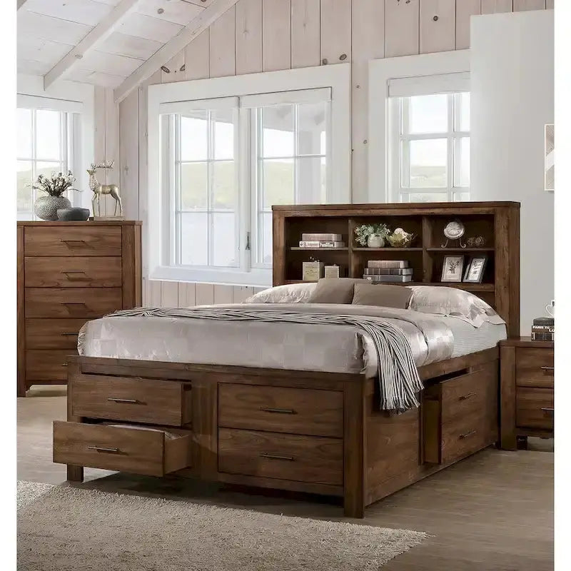 Walnut-Finished Underbed Storage System with 6 Slim Drawers