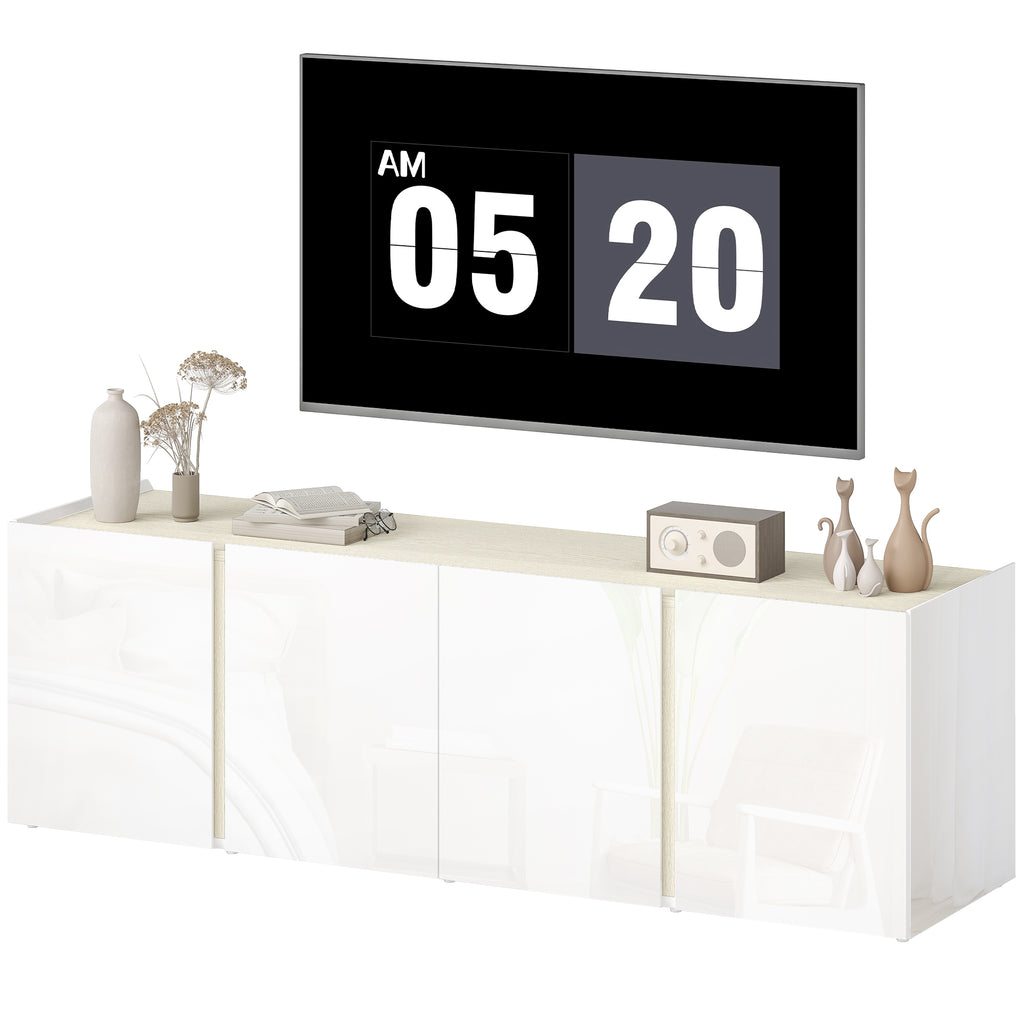 HOMCOM TV-Kommode für 65-Zoll-Fernseher, Fernseh-Schrank mit Soft-Close-Türen, anpassbare Regale, Kabellöcher, für Wohnzimmer, Weiß