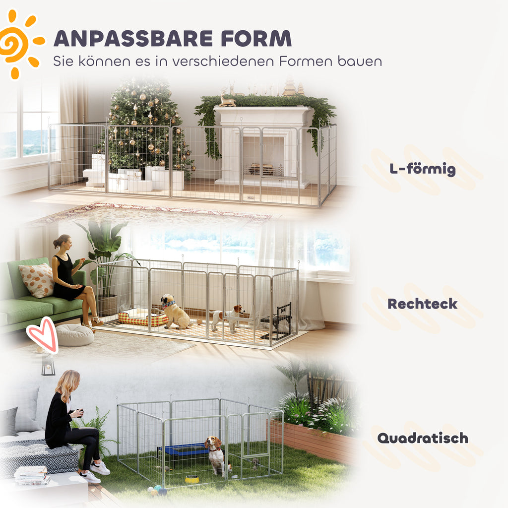 PawHut Haustiergehege, Hundezaun, Haustierspielplatz, flexibel anpassbar, rostfreier Stahl