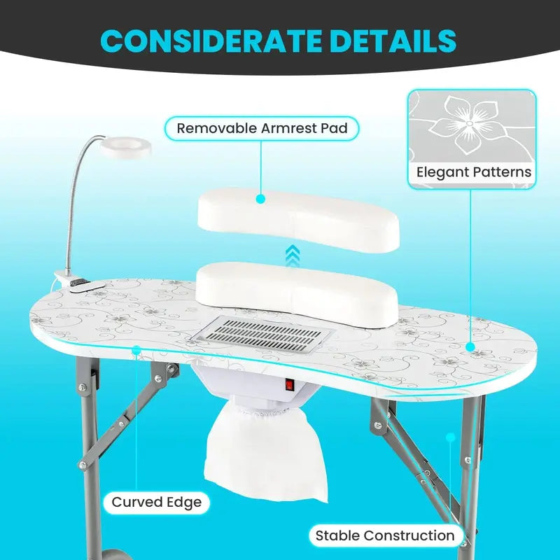 LDAILY Portable Nail Technician Table with Built-in Electric Dust Extraction