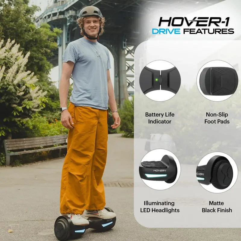 Hover-1 Dart Electric Hoverboard, 7 MPH, Dual 160W Motors, LED Headlights, 6.5″ Wheels, UL2272 Certified