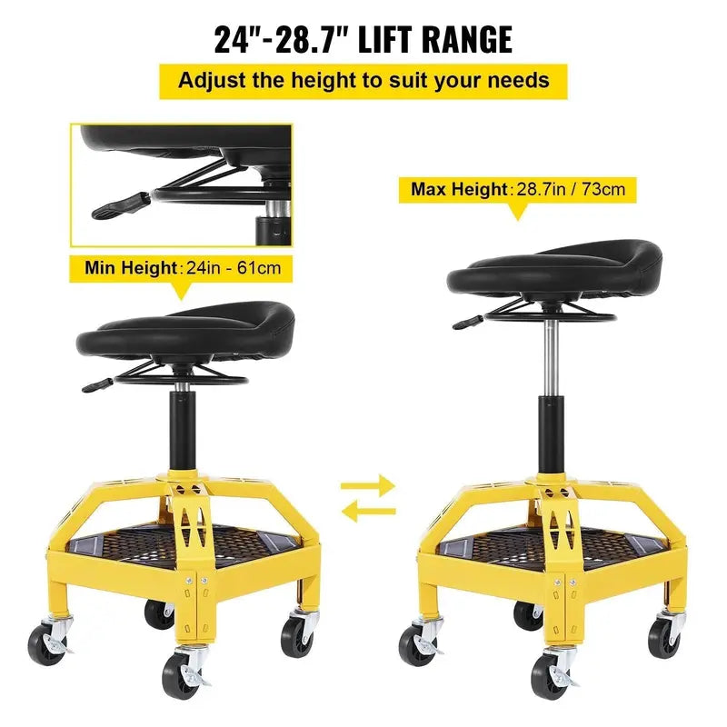 Heavy-Duty Rolling Mechanic Stool – Adjustable Height Garage Seat with 360° Swivel and Industrial-Grade Casters