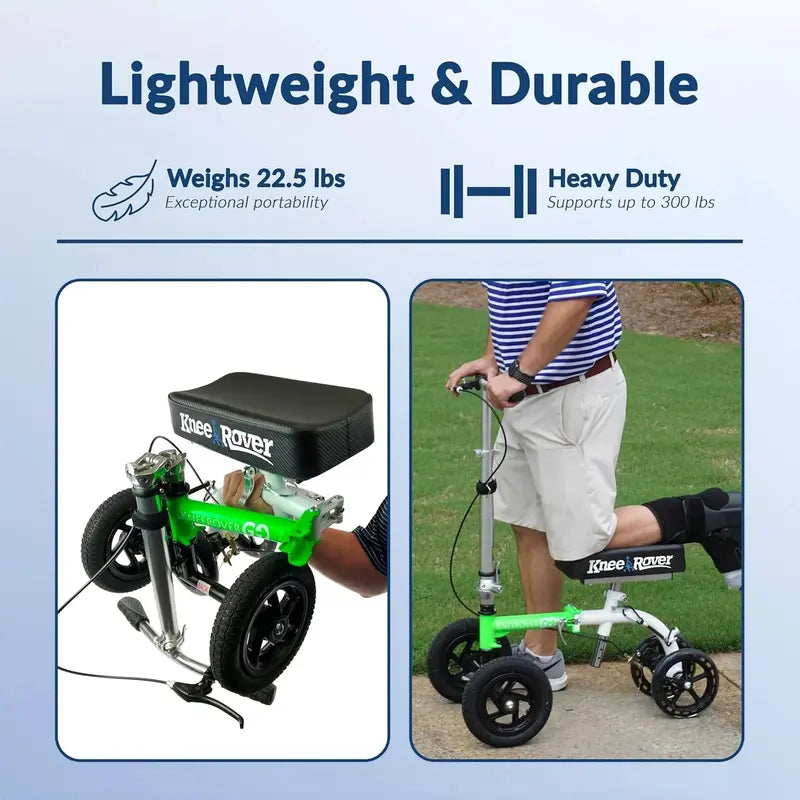 Hybrid All-Terrain Knee Scooter for Adults – Compact, Heavy-Duty Recovery Walker for Ankle/Foot Injuries (Green)