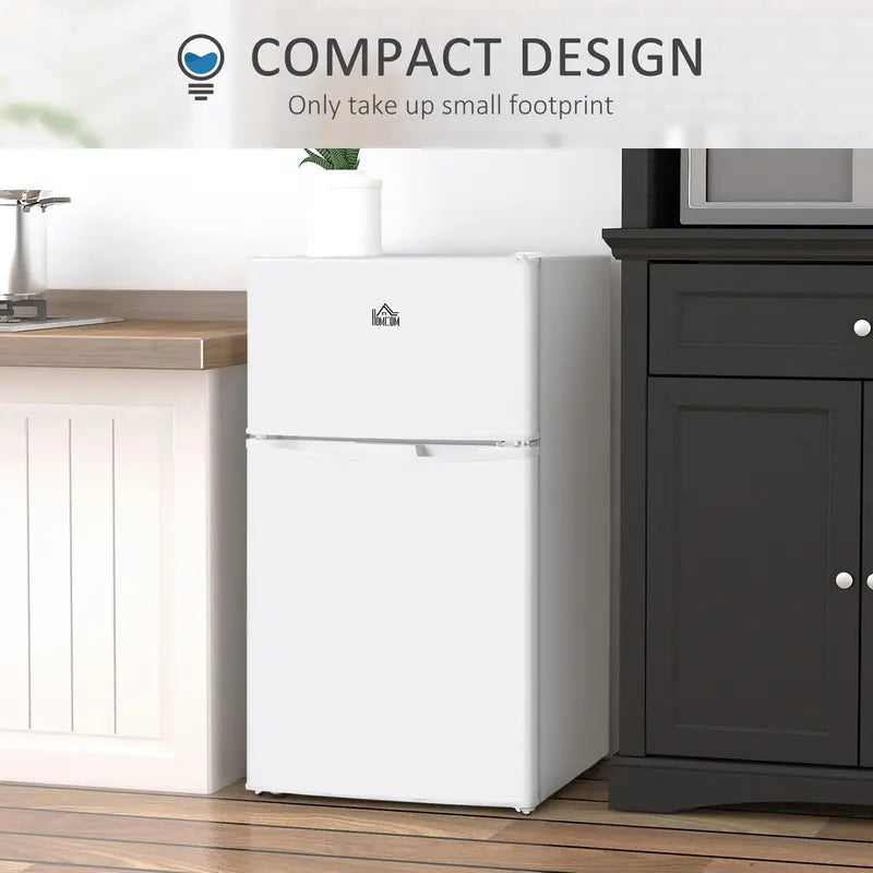 HOMCOM 3.2 Cu. Ft Compact Mini Fridge with Freezer, Adjustable Shelf & Thermostat
