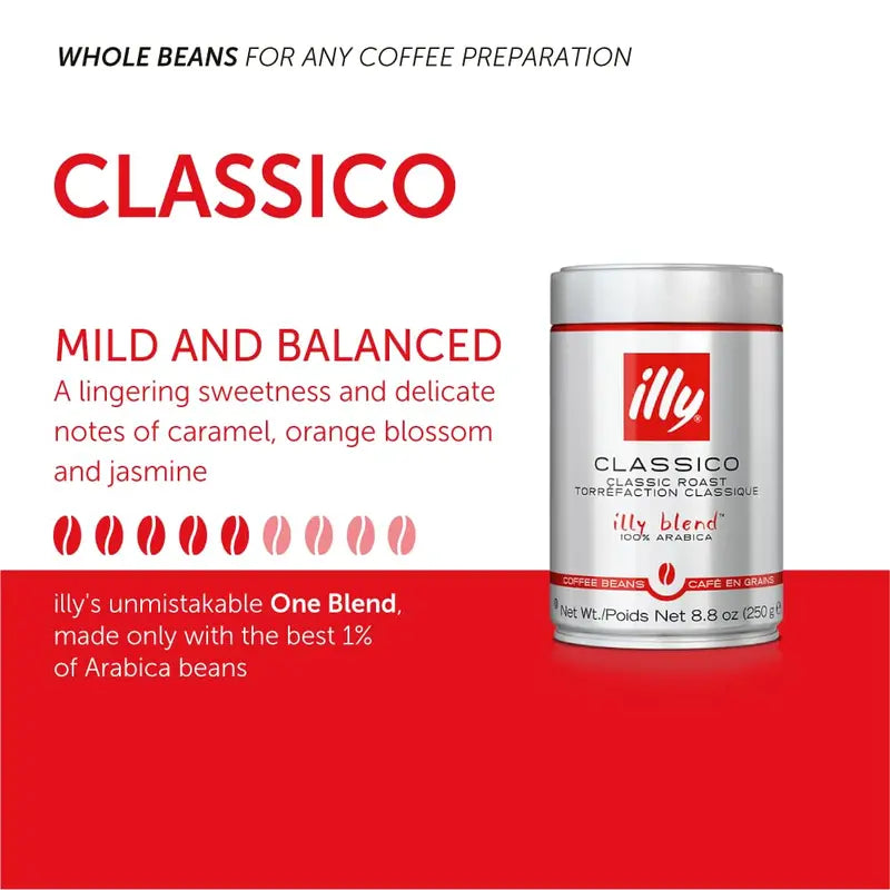 illy Whole Bean Coffee Classico Medium Roast, 100% Arabica, Caramel & Jasmine Notes, 8.8 oz, 6 Pack