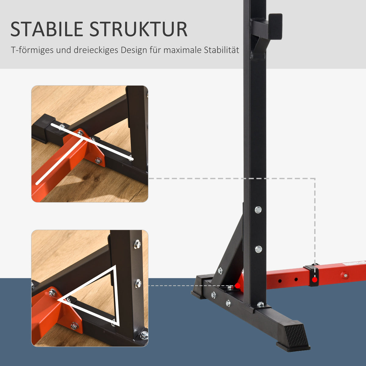 HOMCOM Langhantelständer, höhenverstellbar 77-122 cm, bis 150 kg, rutschfeste Gummifüße, Stahl, Rot+Schwarz
