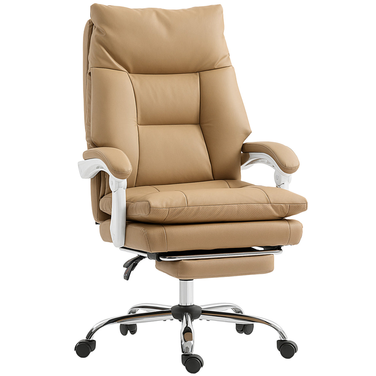 HOMCOM Bürostuhl Ergonomischer Schreibtischstuhl mit Lendenwirbelstütze, Klappbar Armlehne, Fußstütze Hellbraun