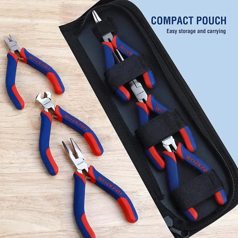 WORKPRO Mini Pliers Set – 6-Piece Compact Hand Tool Kit with Carrying Pouch
