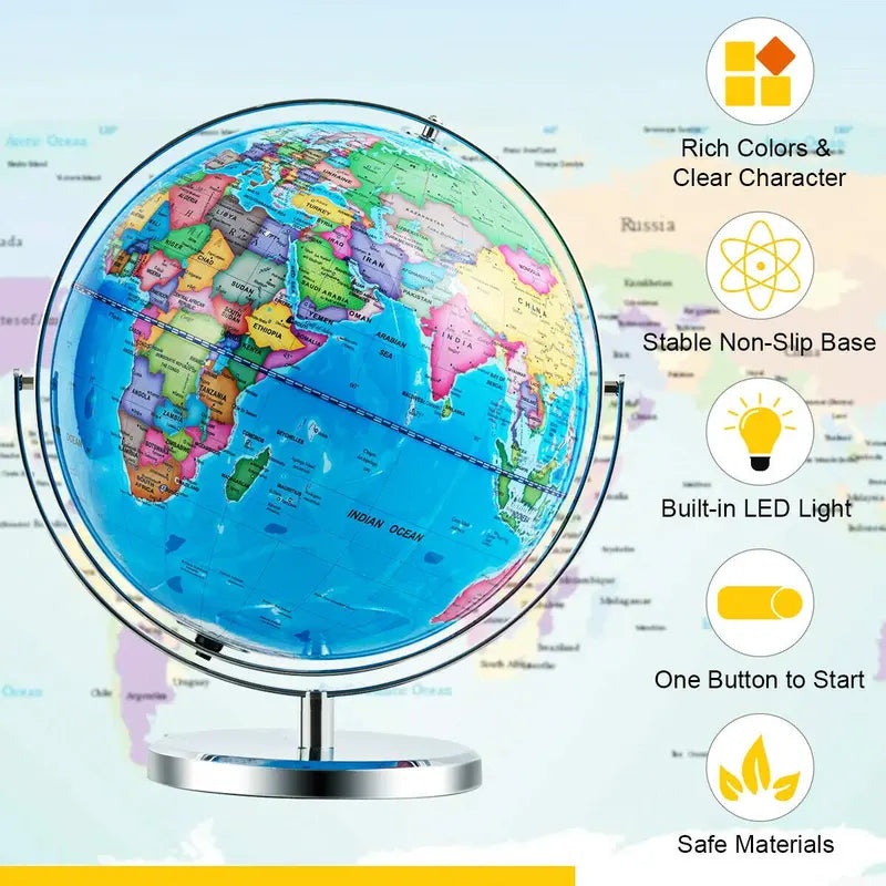 Illuminated Desktop World Globe — Educational LED-Lit Geographic Model