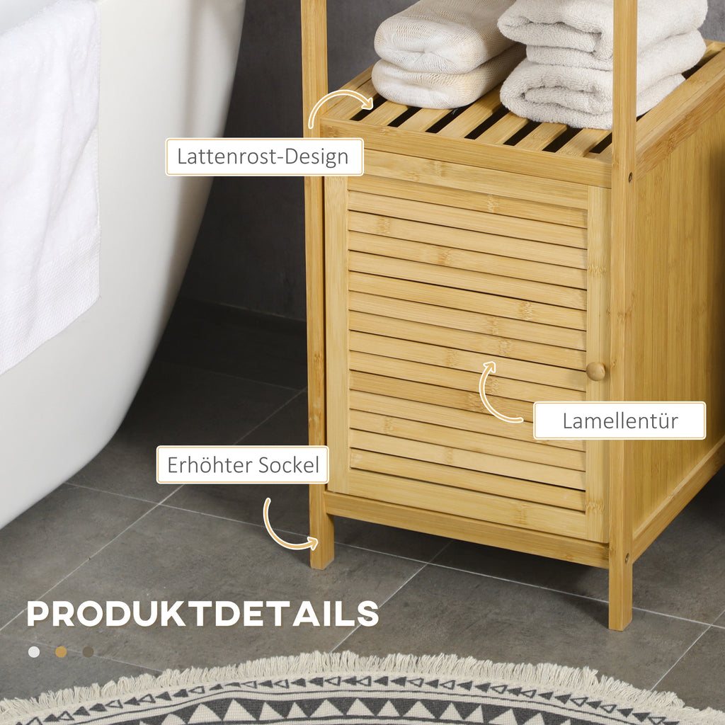 kleankin Badezimmerschrank Badregal, Bambus, 1Ablage, 1 Schrank, 33 cm x36.5 cm x67 cm, Natur