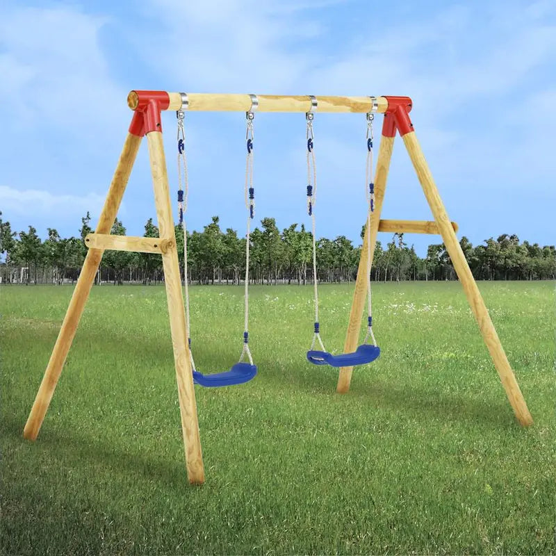 Kids' Wooden Swing Set – Backyard Play Structure with Swings, Slide, and Climbing Features