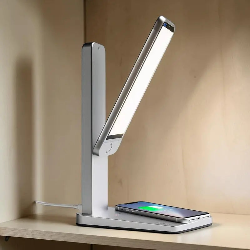 Helpox 3-in-1 Foldable LED Desk Lamp – Includes Qi Wireless Charging Pad & Adjustable Arm