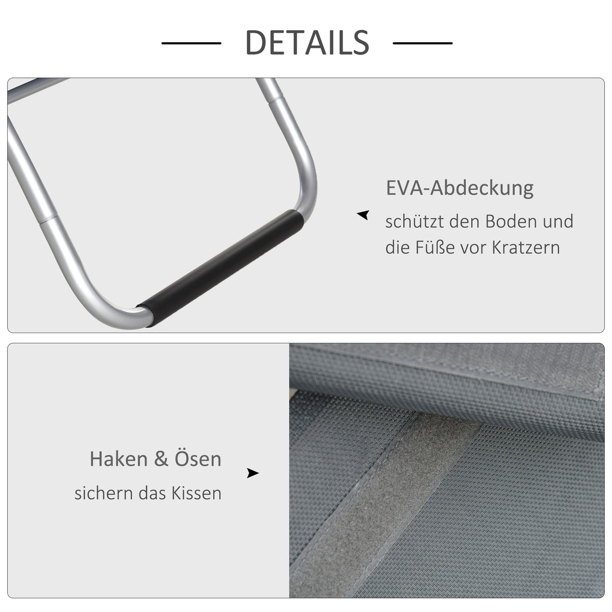 Outsunny Gartenliegen mit Kissen Sonnenliege Relaxliege ergonomisch Aluminium Texteline Dunkelgrau 160 x 60 x 65 cm