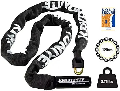 Kryptonite Keeper 712 4 Ft Heavy Duty Bike Chain Lock – Anti-Theft with Keys for Bike, Motorcycle, Scooter, Gate – Black