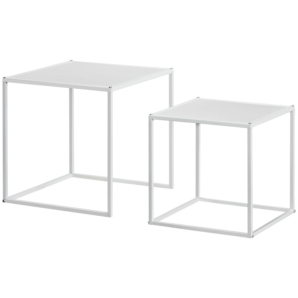 HOMCOM Beistelltisch-Set, moderne Satztische, platzsparend, stabiler Stahlrahmen, Weiß