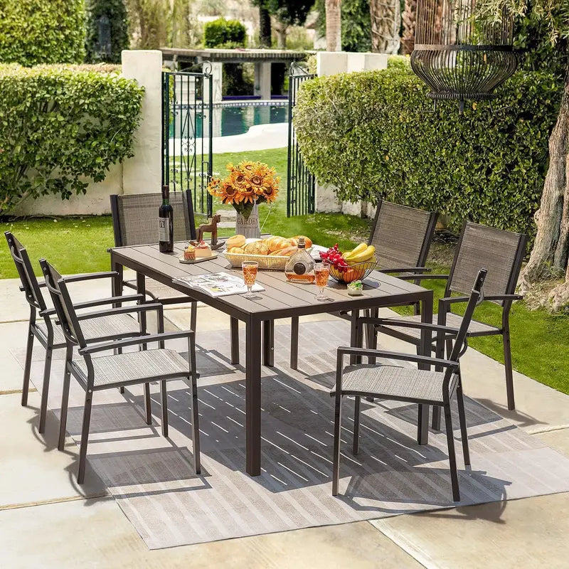 Homall 7-Piece Outdoor Dining Set — Light Grey Textilene Chairs and Durable Table