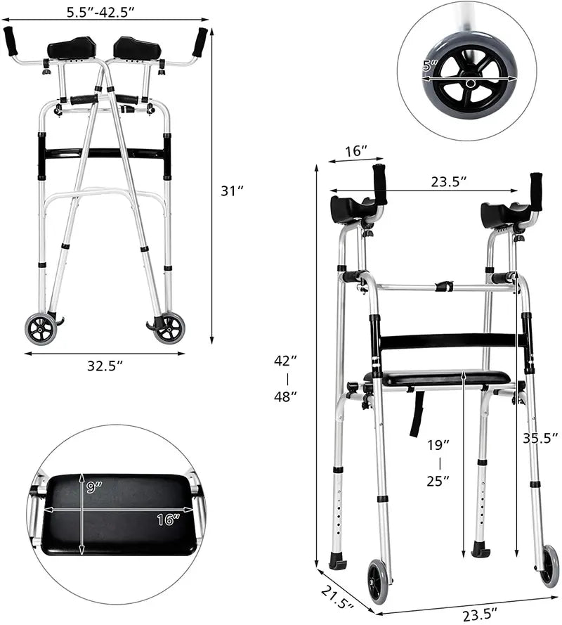 Lightweight Aluminum Foldable Walker – Durable Rehab Support Frame