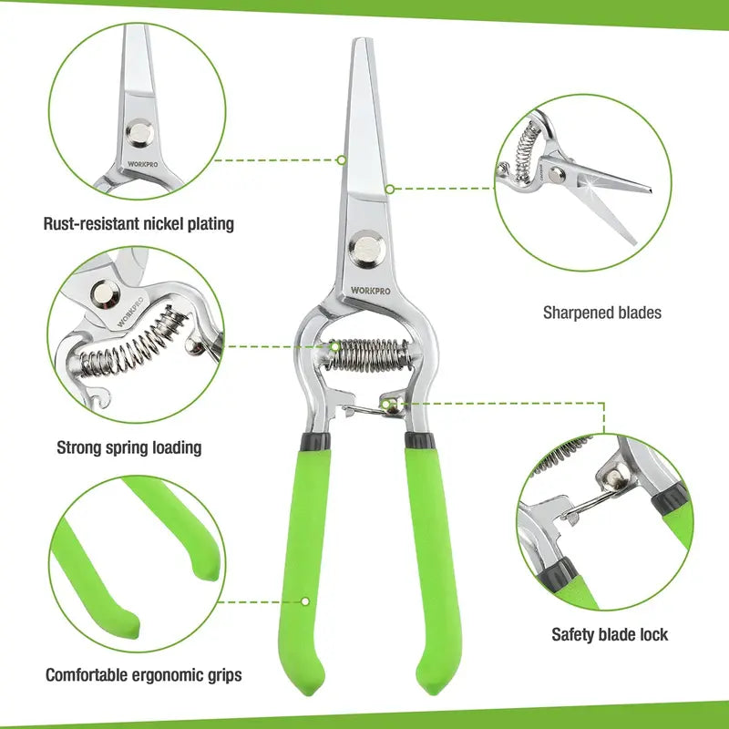 WORKPRO Dual-Purpose Pruning Shears Set – 8″ Bypass & Straight-Blade Hand Clippers