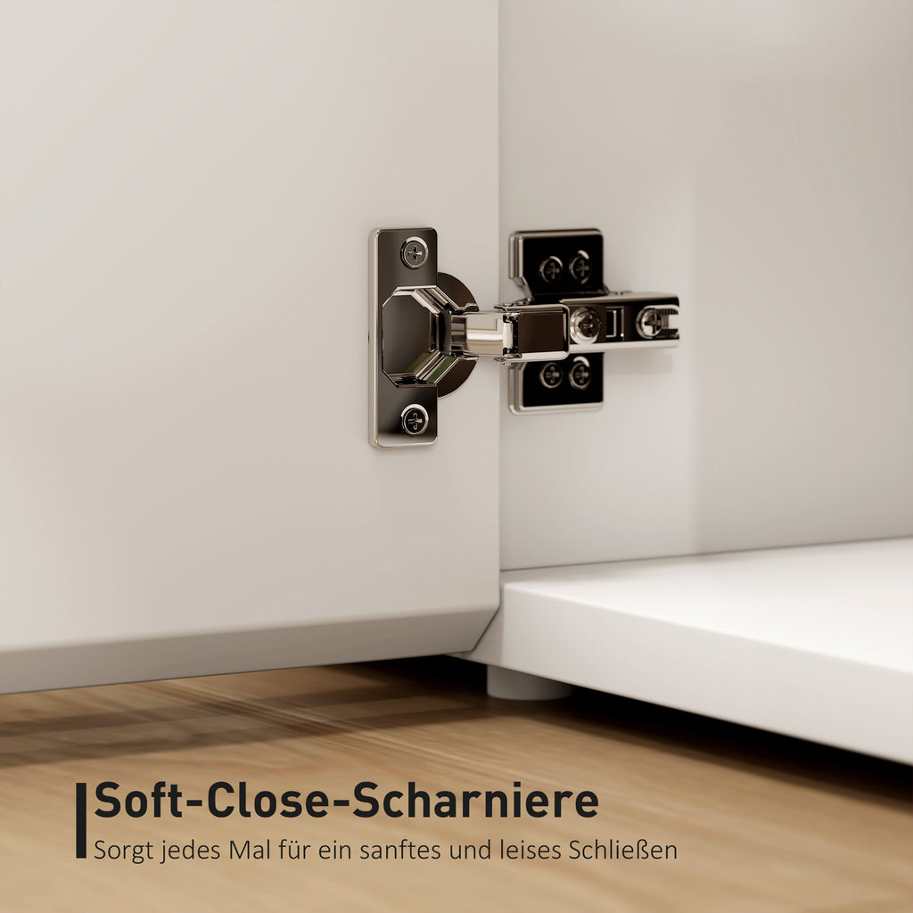 HOMCOM TV-Kommode für 65-Zoll-Fernseher, Fernseh-Schrank mit Soft-Close-Türen, anpassbare Regale, Kabellöcher, für Wohnzimmer, Weiß