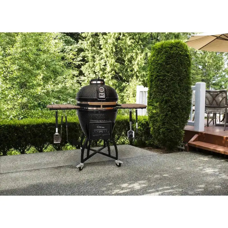 Kamado Pro 22-Inch Ceramic Charcoal Grill with Weather-Resistant Cover