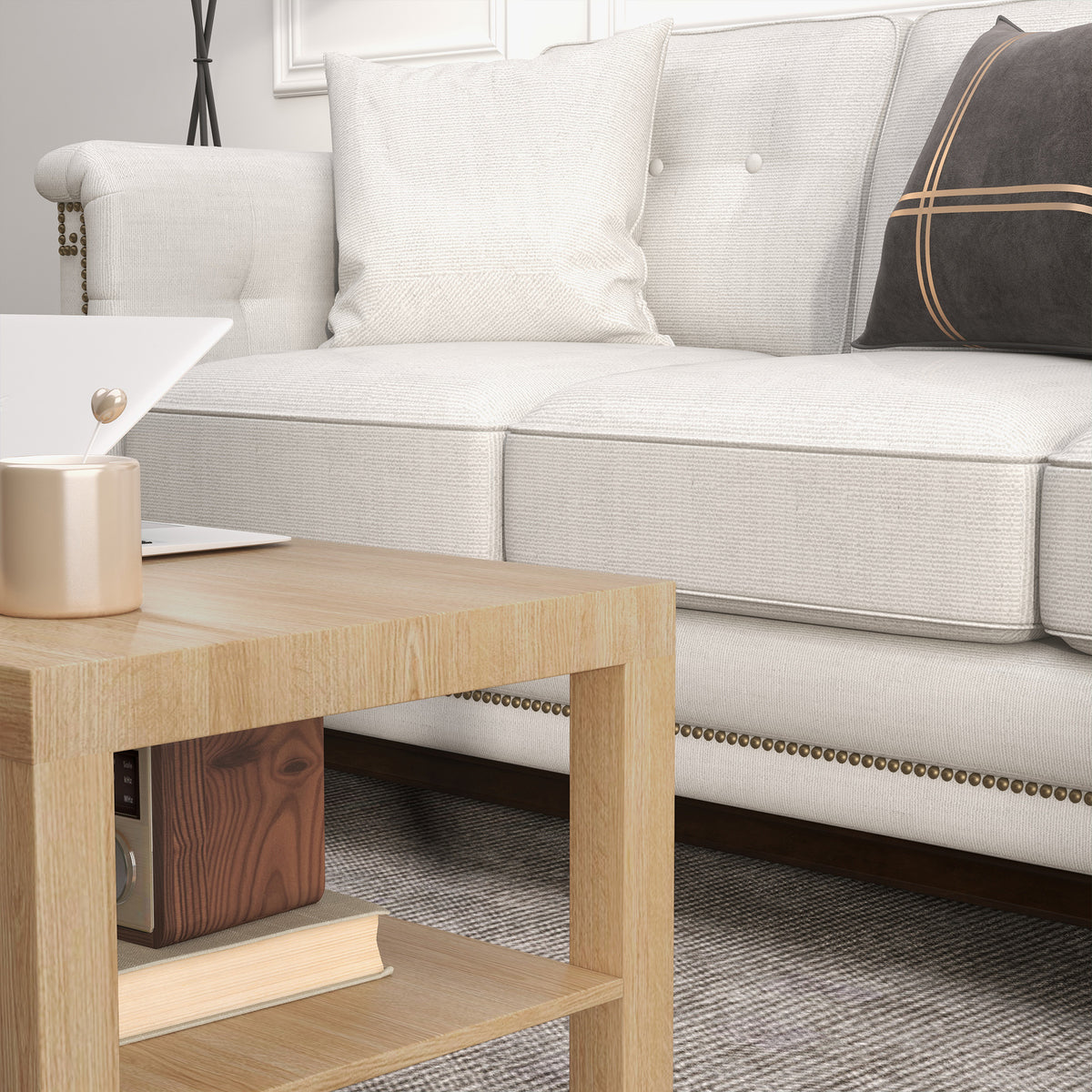 HOMCOM Rechteckiger Couchtisch mit großem Regal, 90×45×44,5 cm, Natürliches Holz