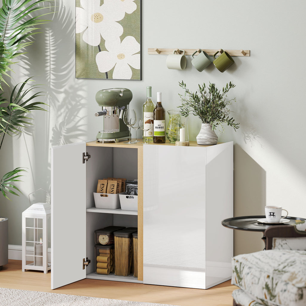 HOMCOM Kommode, Sideboard mit Soft-Close-Türen, anpassbares Regal, für Wohnzimmer, Küche, Esszimmer, Weiß