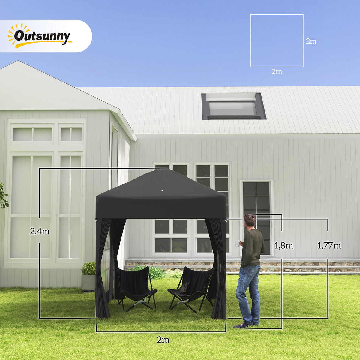 Outsunny Faltpavillon, Bierzelt, 4 abnehmbare Seitenwände, 2 Fenster, Metallrahmen, 2 x 2m, Schwarz