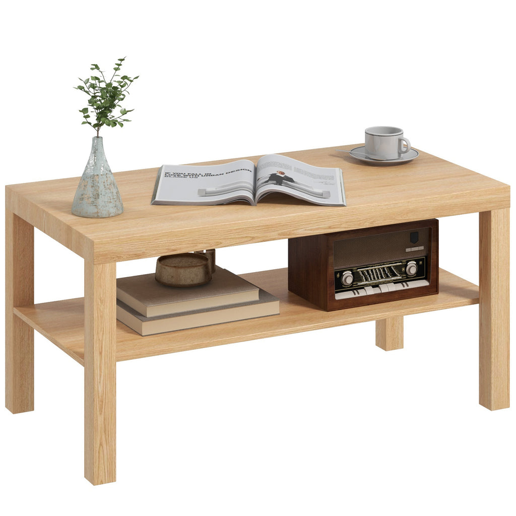 HOMCOM Rechteckiger Couchtisch mit großem Regal, 90×45×44,5 cm, Natürliches Holz
