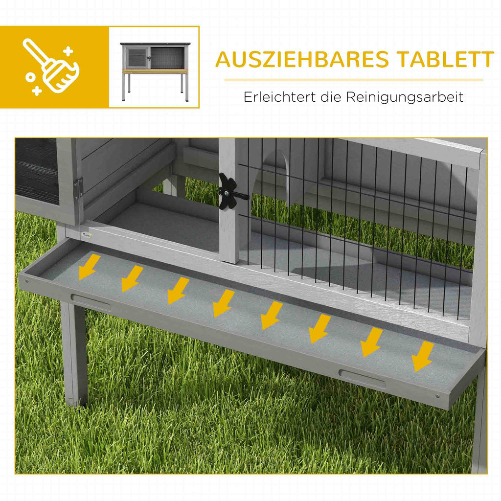PawHut Hasenstall Kaninchenstall aus Tannenholz Winterfest Hasenkäfig mit aufklappbar Dach 84x43x70 cm Grau