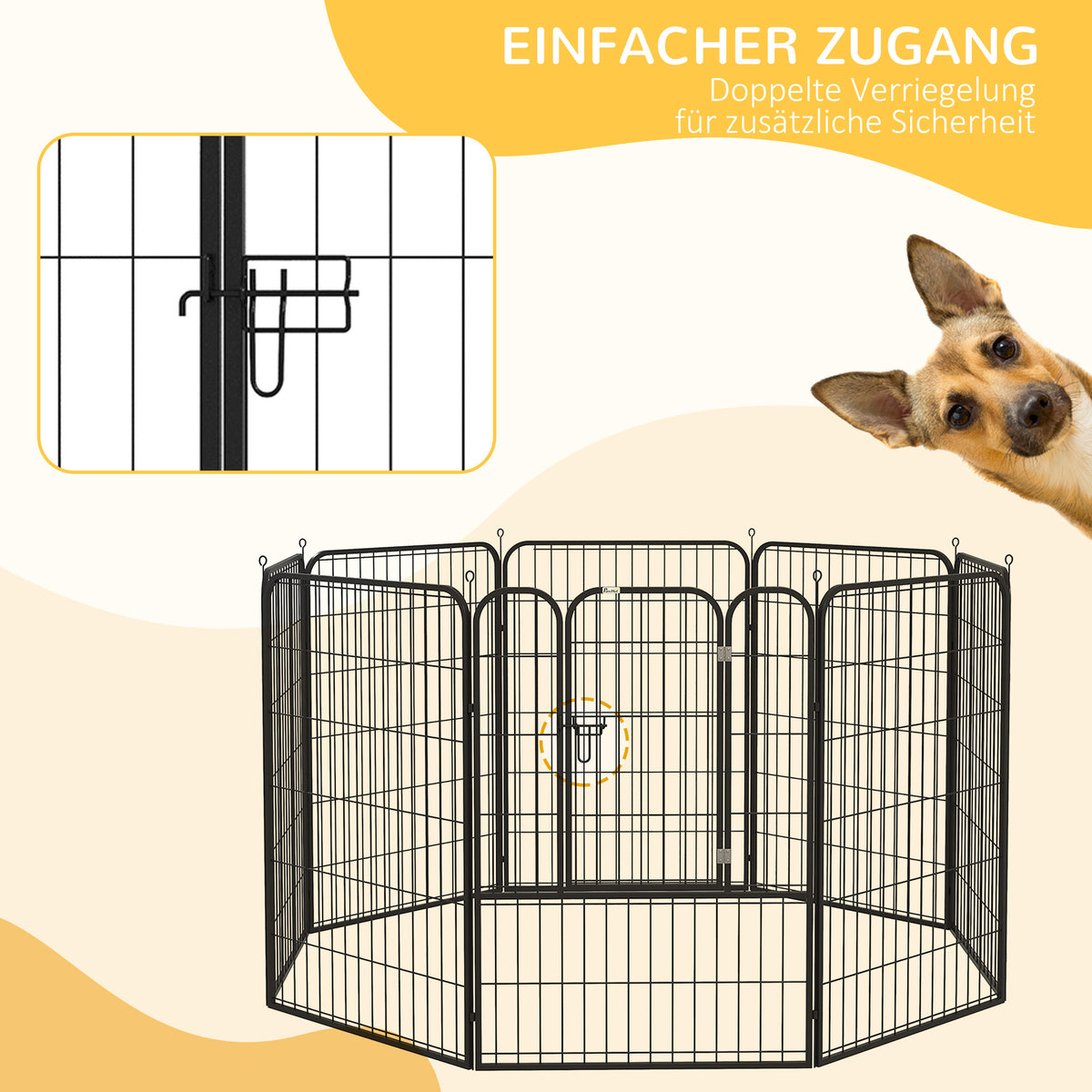PawHut Welpenauslauf Freigehege Laufstall für Haustier Laufgitter Laufstall Hundegehege individuell gestaltbare Form mit Tür Metall 80 x 100 cm  Schwarz