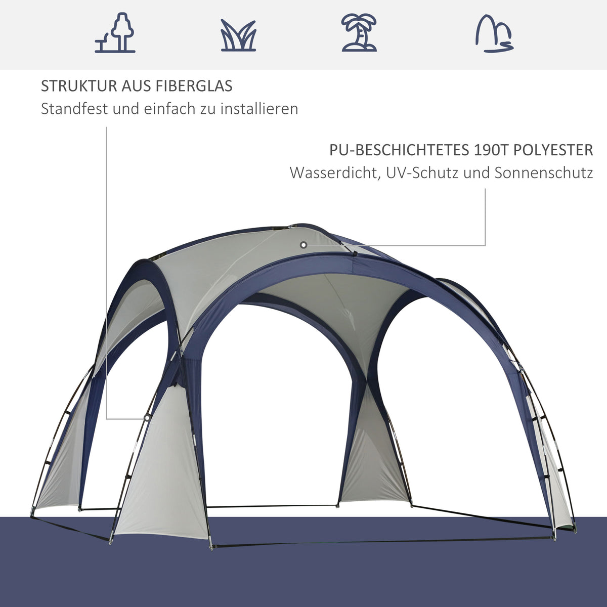Outsunny Kuppelzelt für 6-8 Personen, Pavillon, Schutz vor Sonne und Nieselregen, 3,5 x 3,5 x 2,22 m, Cremeweiß