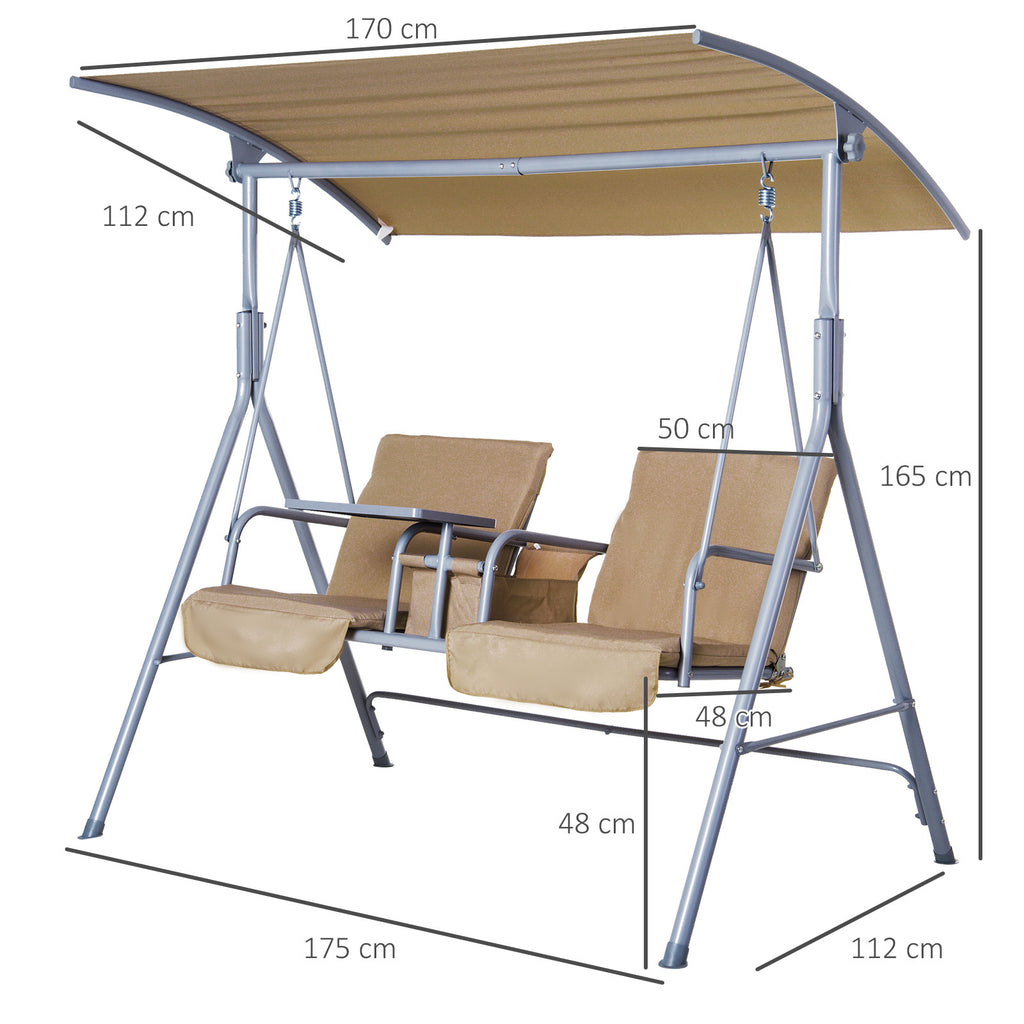 Outsunny Hollywoodschaukel Gartenschaukel Schaukel 2-Sitzer mit Sonnendach Beige 175 x 112 x 165 cm